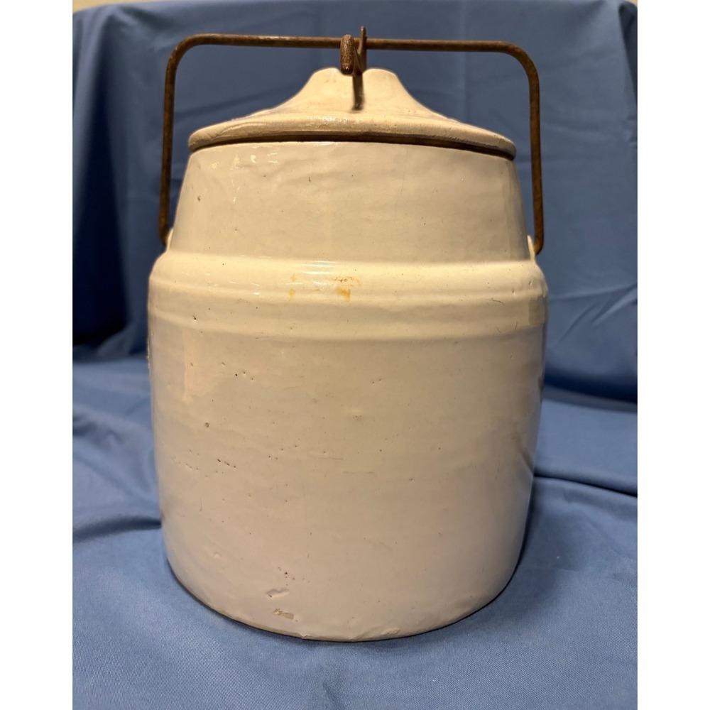 Antique Weir Stoneware Fruit Canning Jar W/Lid and Wire Closure 150-52 No.5 1 Ga